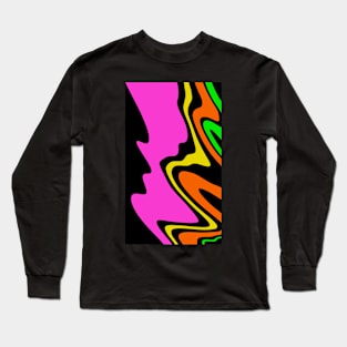 Abstract pattern in black, pink, orange, yellow and green. Flowing colors. Long Sleeve T-Shirt